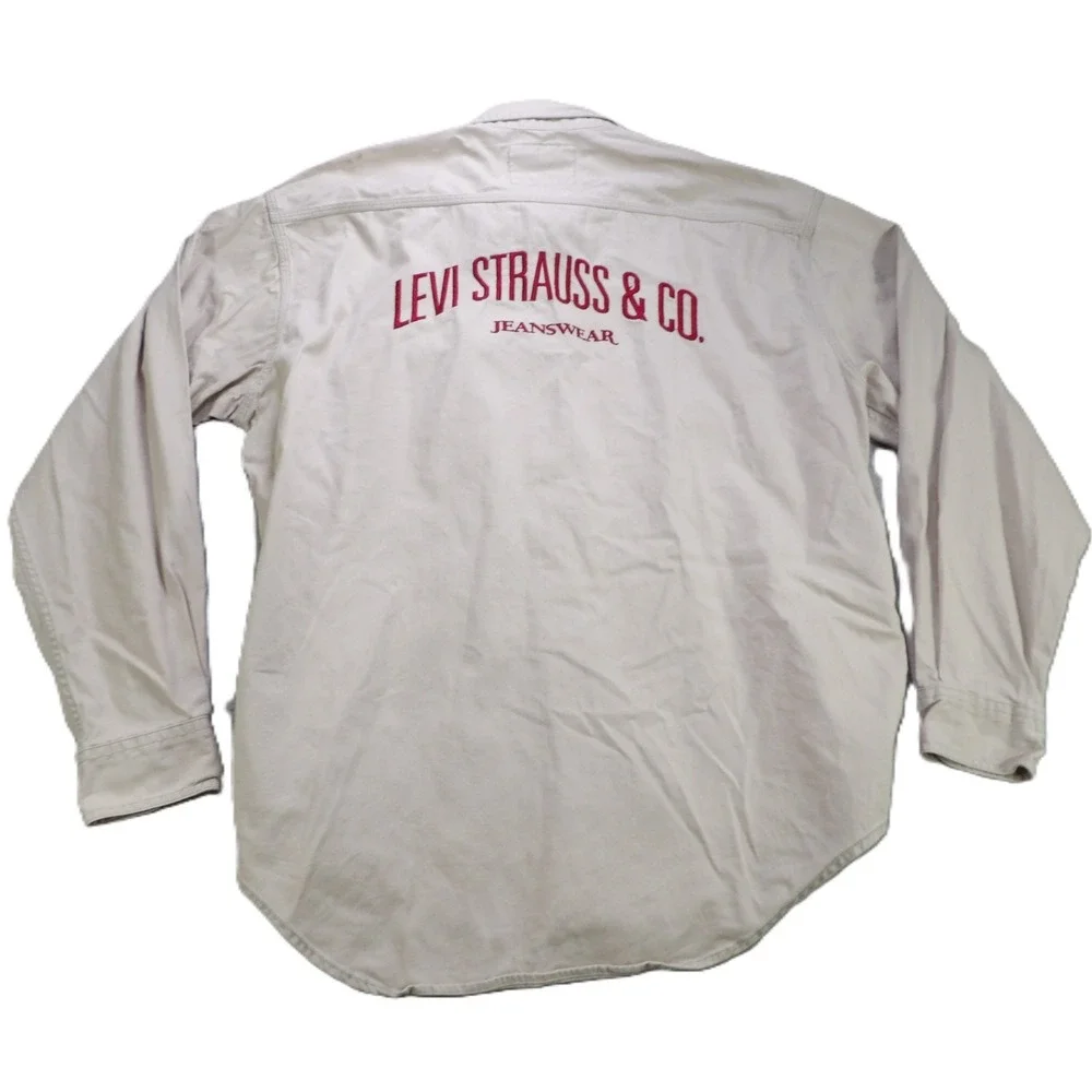 VTG Levis Authentic Workwear‎ Twill Shirt Men XL Khaki Button Up 90s Embroidered